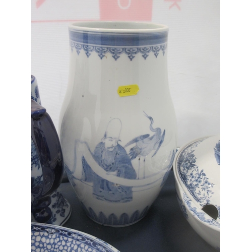 604 - A Chinese blue and white Vase, Meat Plates, Tureens, etc