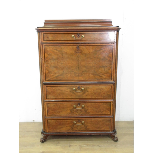 623 - A Continental 19th Century walnut Escritoire fitted fall front with fitted interior and four drawers... 