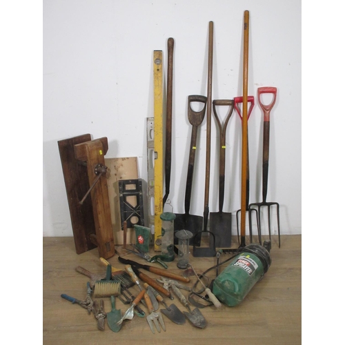 646 - Two boxes of Tools including Fork, Spades, Clamps, etc