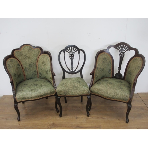 648 - A pair of ladies and gentleman's Peacock back Elbow Chairs and single Chair in the same style