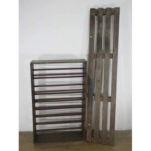 555 - An antique oak Shoe Rack 4ft H x 2ft 6in W and a Board