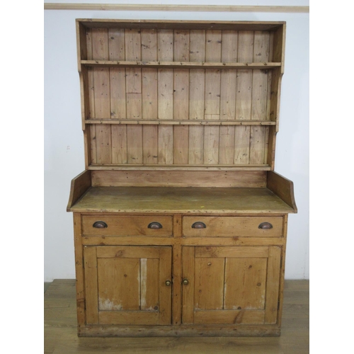 630 - A 19th Century Western/Northern Isles pine Dresser and rack fitted two drawers above two doors 6ft 7... 