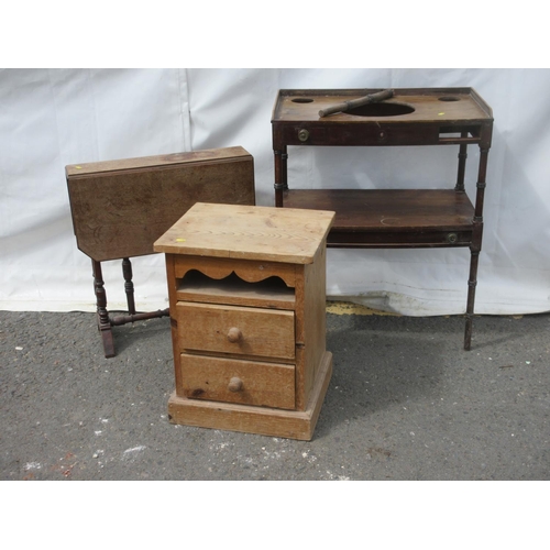 634 - A Georgian mahogany Washstand A/F, a pine Bedside Chest and a Sutherland Table