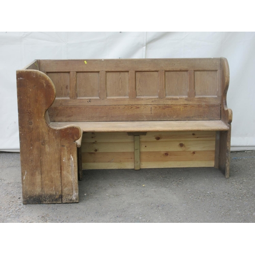 639 - A Victorian pine Corner Settle with panel back (alterations) 5ft W x 2ft 8in D x 3ft 2in H