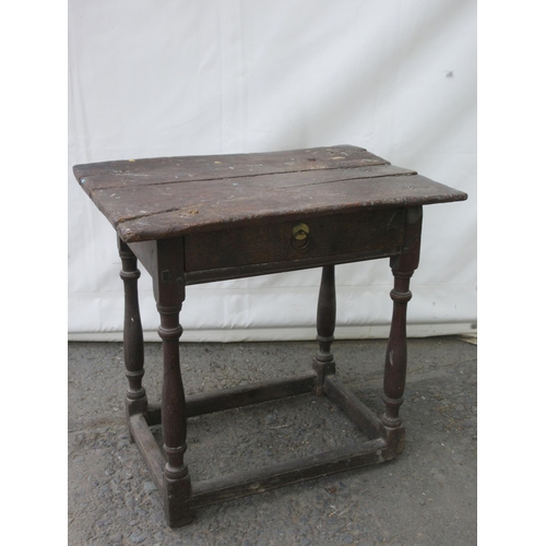 644 - A 17th or early 18th Century oak Side Table with two plank top on chamfered supports 2ft 7in W x 2ft... 