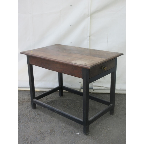 645 - An 18th Century oak Side Table fitted end drawer with moulded plank top on grey painted square cut s... 