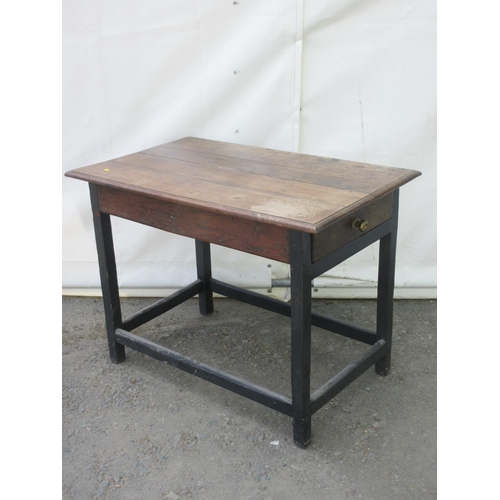 645 - An 18th Century oak Side Table fitted end drawer with moulded plank top on grey painted square cut s... 