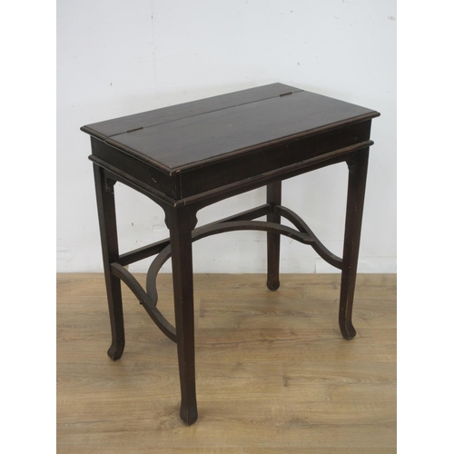 649 - A mahogany Bonheur Du Jour/Desk with lift up lid on square cut supports 2ft 8in H x 2ft 5in W