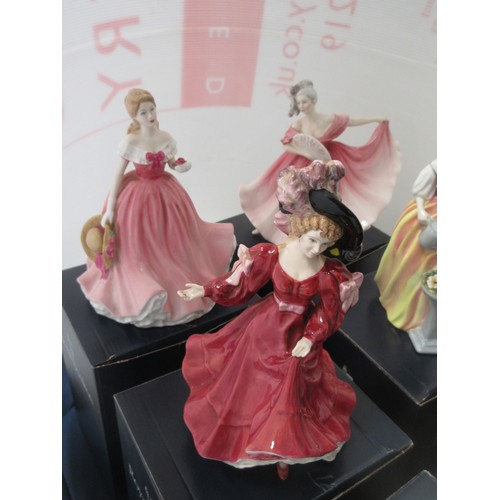 601 - Six boxed Royal Doulton Figurines and an unboxed Figurine 'Rebecca'