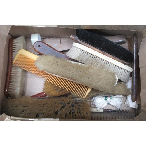 197a - A silver handled Button Hook and a collection of Hair Brushes, Clothes Brushes etc