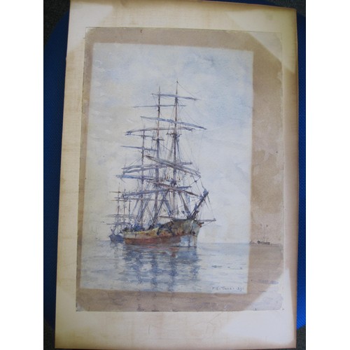 303 - HENRY SCOTT TUKE R.A. A Schooner in a Calm, signed and dated 1896, watercolour,laid down on backing ... 