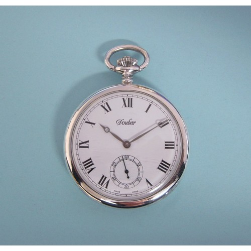 220 - A modern silver cased open faced keyless wind Doubar Pocket Watch the white dial with roman numerals... 