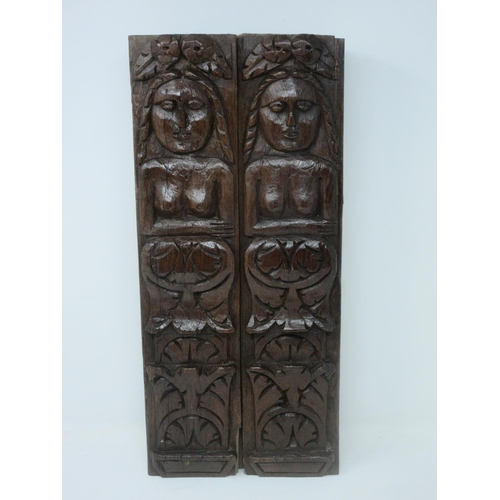 142 - A pair of 17th century carved oak Caryatids 18in