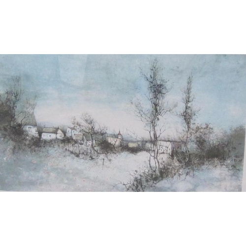 267 - LAUCELLE. Winter landscape, signed colour print, pl. 16 x 26 in; a watercolour depicting The Tower o... 