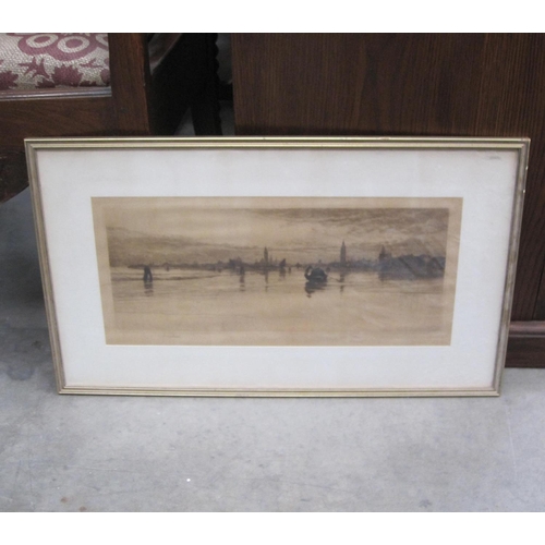 311 - HERBERT GEORGE. A tranquil landscape with cottages, signed, watercolour, 14 x 21in; a signed etching... 