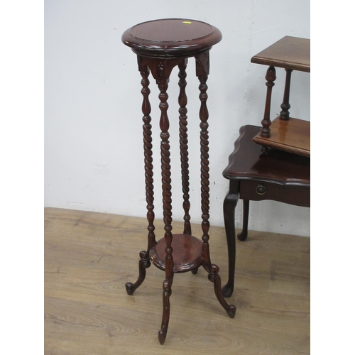 521 - A walnut two-tier Stand 1ft 3in W, a mahogany Torchiere on barley twist supports, a nest of three oa... 