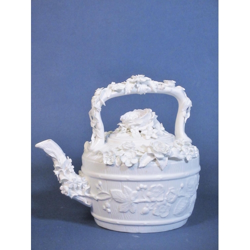 522 - A white porcelain floral encrusted Tea Pot