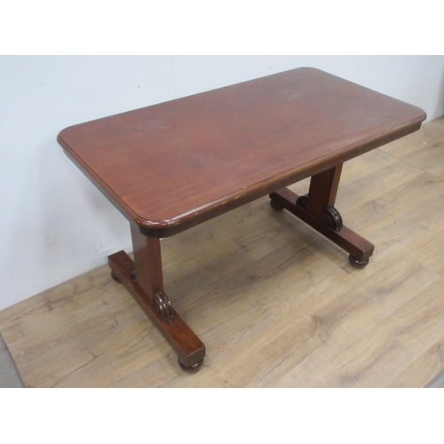 525A - A Victorian mahogany Centre Table on squared end supports and bun feet 3ft 11in W x 2ft 5in H