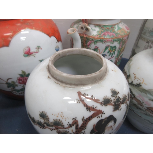 565 - A Chinese famille rose Tea Pot, pair of Vases, lidded Jar and other Oriental Vases