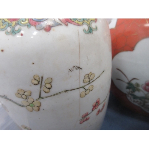 565 - A Chinese famille rose Tea Pot, pair of Vases, lidded Jar and other Oriental Vases