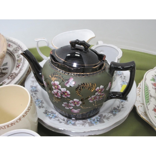 599 - Commemorative Cups, Cheese Dish and Cover, Tea Pot, etc