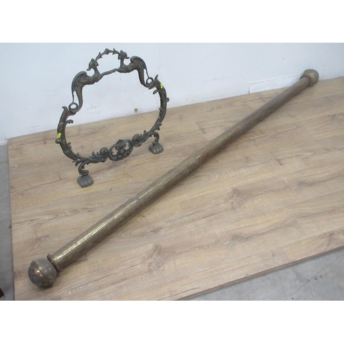 620 - A brass Curtain Pole 7ft 2in L and a brass Fire screen Frame 2ft H