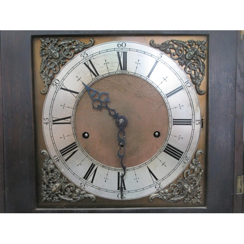 621 - A 20th Century oak Longcase Clock by Waring & Gillows, London with brass and silvered dial 6ft 2in H