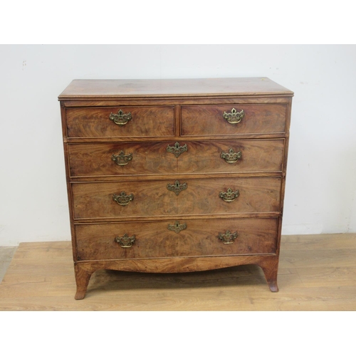 81 - A Georgian mahogany Chest of two short and three long drawers on splayed feet 3ft 6in W x 3ft 6in H