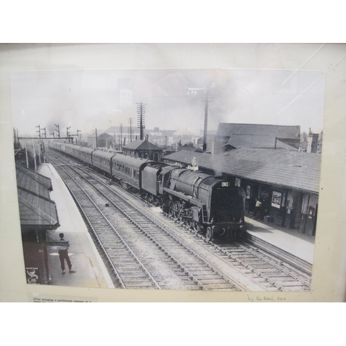 664 - PETRIE. A framed photo (reprint) depicting trains at Bromsgrove Railway Station; a framed photo (rep... 