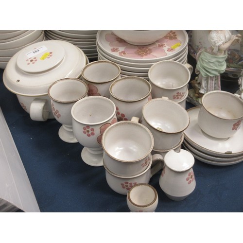 553 - A quantity of Denby pink floral Tea and Dinnerware, pair of Vases, Figures, etc