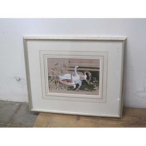 310 - JOHN NEALE. 'Swan with Cygnets', signed, watercolour heightened with white, 7 x 9 1/2in; a watercolo... 