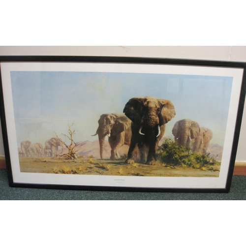 661 - AFTER  DAVID SHEPHERD, Two Rhinoceros in an African  landscape, colour reproduction, 5 1/2 x 10 1/2 ... 