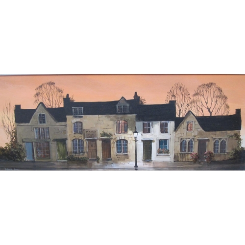 663 - DEBORAH JONES. A Village Street, signed, oil on board, 12 x 29 1/2in; a watercolour by George C. Pot... 