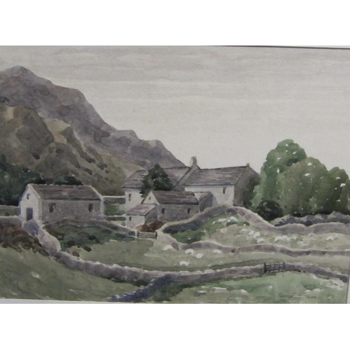 663 - DEBORAH JONES. A Village Street, signed, oil on board, 12 x 29 1/2in; a watercolour by George C. Pot... 