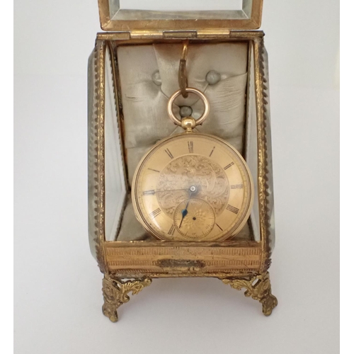 111 - A 19th Century Continental 18ct gold cased Fob Watch, the floral engraved dial with Roman numerals a... 