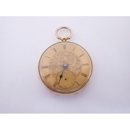 111 - A 19th Century Continental 18ct gold cased Fob Watch, the floral engraved dial with Roman numerals a... 