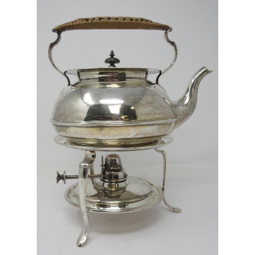 16 - An Edward VII silver Kettle of circular form, on stand with spirit burner, basket weave handle, Birm... 