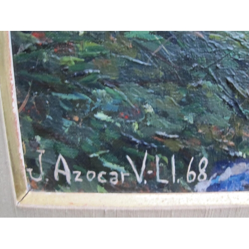 239 - JAIME AZOCAR (b.1941). 'A terraced hillside with trees', signed and dated 'J. Azocar ULI68' (lower r... 