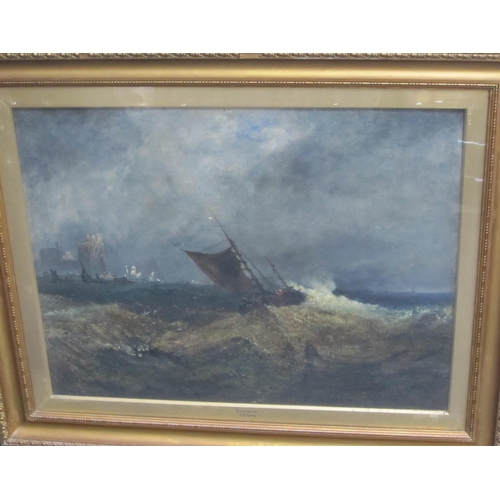 243 - RICHARD SEBASTIAN BOND (1808-1886). 'Shipping in a Storm off a Coastal Town', inscribed and dated ' ... 