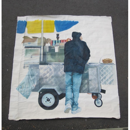 248 - ROBERT SCHMID. (Contemporary). The Hot Dog Seller, oil on canvas, unframed, unstretched, 90 x 84 1/2... 