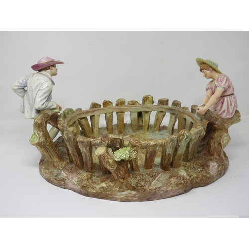 272 - An impressive Royal Worcester Centrepiece in the form of a rustic trellis fence section, mounted wit... 