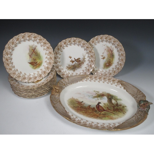 272A - A Royal Worcester service painted individual scenes with gamebirds, viz: Oval Platter with pheasant ... 