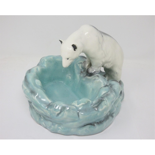 276 - An Urbach pottery Bowl with polar bear having pale blue and white glazes, 9in, very small chip to ea... 