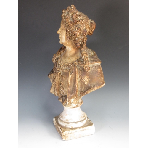 286 - A plaster Bust of a Woman in 18th Century dress 1ft 9in H x 1ft 2in W