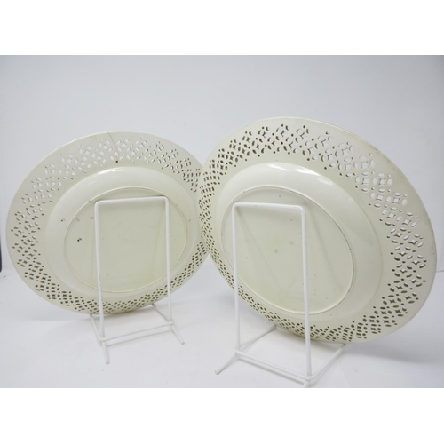 296 - Two late 18th Century Creamware Plates with pierced borders and moulded decoration, 9 in D