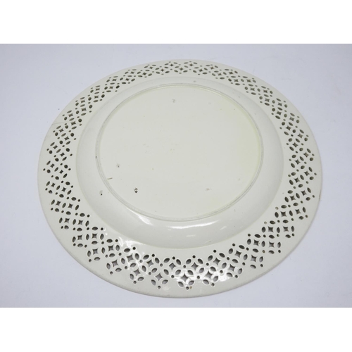 296 - Two late 18th Century Creamware Plates with pierced borders and moulded decoration, 9 in D