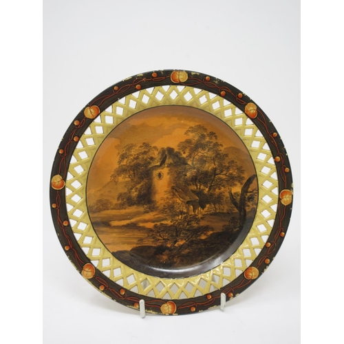 297A - A pair of early 19th Century Davenport Plates with sepia decorated landscape scene and another of ol... 