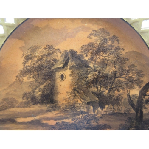 297A - A pair of early 19th Century Davenport Plates with sepia decorated landscape scene and another of ol... 