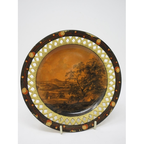 297A - A pair of early 19th Century Davenport Plates with sepia decorated landscape scene and another of ol... 