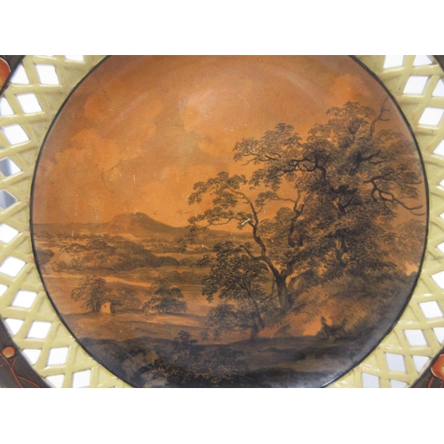 297A - A pair of early 19th Century Davenport Plates with sepia decorated landscape scene and another of ol... 